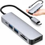 USB-C jagaja 6in1: 2x USB 3.0, PD, HDMI 4K, SD, TF