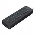 ORICO CT2U3-10AB USB jagaja, 10 pesa, l&uuml;lititega, 5Gbps, must