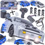 Raadiolainetega juhitav Toyota driftauto mudel, LED-tuled, suitsuefekt, 4x4