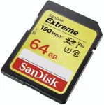 SANDISK 64GB SD SDXC Class 10 EXTREME 150MBs UHS-I U3 m&auml;lukaart