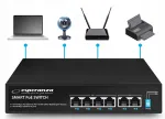 IP kaameratele m&otilde;eldud v&otilde;rgul&uuml;liti, 6 pesa, 4 PoE, 2 uplinki, 60W, kuni 300 m, 10/100 Mbps