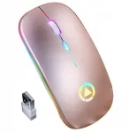 Juhtmevaba optiline hiir vaikselt t&ouml;&ouml;tavate nuppudega, RGB LED-valgustusega, &otilde;huke, roosa