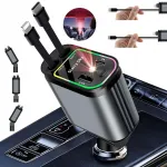 Autolaadija 4-&uuml;hes, t&otilde;mmatava USB-C ja Lightning kaabliga
