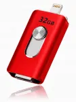 32GB USB m&auml;lupulk, USB 3.0, Lightning, Micro USB, punane, metallist