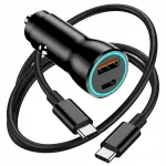 Kiire autolaadija 30W QC3.0 USB-A ja USB-C, 1 m Type-C kaabel
