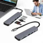 USB-C 6in1 adapter: 2x USB 3.0, HDMI 4K 60Hz, SD/TF kaardilugeja