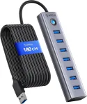 USB 3.0 jagaja, 7 pesa, alumiinium, 5 Gb/s, 1,8 m kaabel