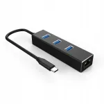 Adapter HUB 3x USB 3.0, v&otilde;rgukaardiga (Gigabit RJ45), USB-C 3.1, 4-&uuml;hes