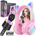Juhtmevabad k&otilde;rvaklapid LED RGB kassik&otilde;rvaste ja mikrofoniga, karaokekomplekt