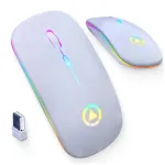 Juhtmevaba vaikne hiir RGB LED-taustvalgustusega, valge