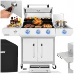 Gaasigrill Varen 4, 3+1 p&otilde;letiga, 13,5 kW, roostevabast terasest restid, malmkate, LED-valgustus