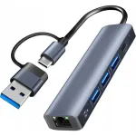 USB-C 5in1 multifunktsionaalne Ethernet ja USB 3.0 adapter s&uuml;learvutile