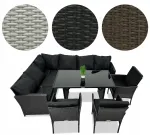 Rotangist aiakomplekt CORNER: laud, tugitoolid, 6 kohale, must