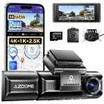 Videoregistraator AZDOME 4K/2.5K eesmine, tagumine ja sise-kaamera WiFi GPS 64GB SD-ga