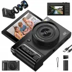Digitaalne kaamera 4K 64MP 16x 1500mAh 32GB 3" 180&deg; must veebikaamera