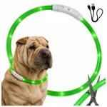 Reguleeritav LED-valgustusega koera kaelarihm, veekindel, USB, roheline