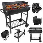 Suur kaasaskantav ristk&uuml;likukujuline s&uuml;si grill ratastel
