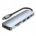 USB-C 6-in-1 hub: HDMI 4K, USB-C 3.0, SD, MicroSD kaardilugeja, 60W