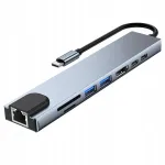 USB-C 8-in-1 multifunktsionaalne adapter: HDMI 4K, USB 3.0, SD/TF kaardilugeja, RJ45