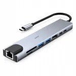 USB-C 8in1 DRT adapter: HDMI 4K, PD, LAN RJ45, 2x USB 3.0, SD, microSD, h&otilde;bedane