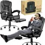 Nahast ergonoomiline kontoritool LC08 massaažifunktsiooni ja jalatoega