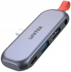 USB-C jagaja Unitek, HDMI 4K, heliv&auml;ljund, PD 100W