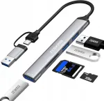 USB hub ZESKRIS, 5 porti, USB-C/USB, 1x USB 3.0, 2x USB 2.0, TF/SD kaardilugeja