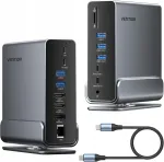 Vention 15-in-1 dokijaam, 4K HDMI 60Hz, 10Gbps USB, RJ45, heliv&auml;ljund