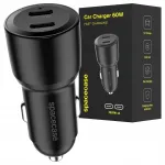 Autolaadija 2x USB-C, PD, QC 3.0, PPS, 12V/24V, 60W
