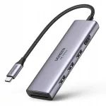 USB-C jaotur Ugreen 6-in-1, 3x USB, HDMI 4K, SD/TF kaardilugeja, alumiinium, 5 Gb/s