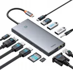 Baseus USB C multifunktsionaalne adapter 13-&uuml;hes, 100W PD, 2&times;HDMI 4K60, DP 4K120, VGA, Ethernet, 10Gbps 3.1