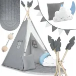 Laste TIPI telk TEEPEE girlandi, padi, suurate vaibaga ja stabilisaatoriga