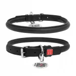 Nahast &uuml;mmargune WAUDOG QR-koodiga koera kaelarihm, must, suurus L, 45&ndash;53 cm, 13 mm