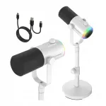 Arvutimikrofon MOZOS USB-C/XLR LED RGB valgustusega, valge, jalusega