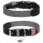 Nahast ja puuvillane koera kaelarihm, must, L suurus, 38&ndash;49 cm, 25 mm