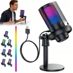 USB m&auml;ngu- ja voogedastuse mikrofon RGB valgustuse, popfiltri, must kardioidiga