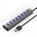 Orico USB-jaotur, 7 porti, USB 3.0, alumiinium, hall, 1 m, USB-C toide