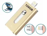 128 GB USB 3.0 m&auml;lupulk, 3 &uuml;hendust: iPhone Lightning, Android Micro USB OTG, kuldne