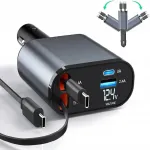 JOINT 120W autolaadija, 4-&uuml;hes, QC, USB Type-C ja Type-A