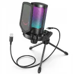 Juhtmega USB mikrofon Fifine AmpliGame A6V, must, RGB taustvalgustusega