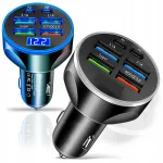 Autolaadija, 6x USB, USB-C, QC 3.0, PD, kiire laadimine, sigaretis&uuml;&uuml;taja &uuml;hendusega