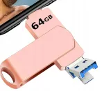 USB m&auml;lupulk 64GB MAXXER, USB 3.0, Type C, Micro USB, OTG, roosa kuld