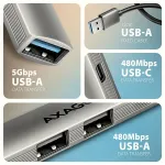 USB jaotur AXAGON HUE-STA, 4 pesa (1x USB-A 5Gbps, 2x USB-A, 1x USB-C), alumiiniumkorpusega