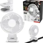 Laetav ventilaator ADLER AD 7335 USB, LED, klambriga, l&auml;bim&otilde;&otilde;duga 12,7 cm