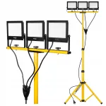Halogeenvalgusti komplekt 3x 50W 4500K LED lambiga ja statiivi, ehitusvalgustuseks, pistikuga