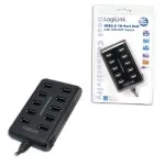 Aktivne USB 2.0 jaotur, 10 pesa, toiteadapteriga