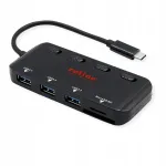 USB jagaja 3 USB 3.2 Gen 1 pordiga, USB-C kaabliga ja kaardilugejaga