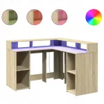 Nurgalaiuga kirjutuslaud RGB LED-valgustusega, Sonoma tamm, 130x130x91 cm