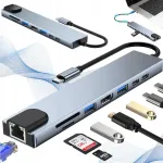 Universaalne USB-C jagaja 8in1 SD kaardilugeja, USB 3.0 ja heli pesaga