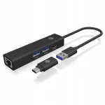 USB pesa hub ICYBOX IB-HUB1439-LAN, 1x USB-C, 2x USB-A, 1x LAN